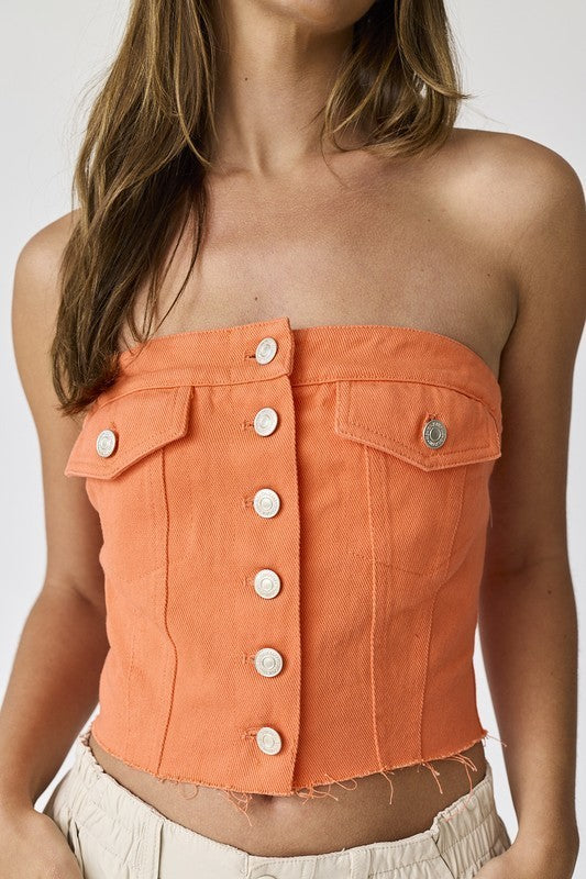 Orange Denim Button Up Corset Top