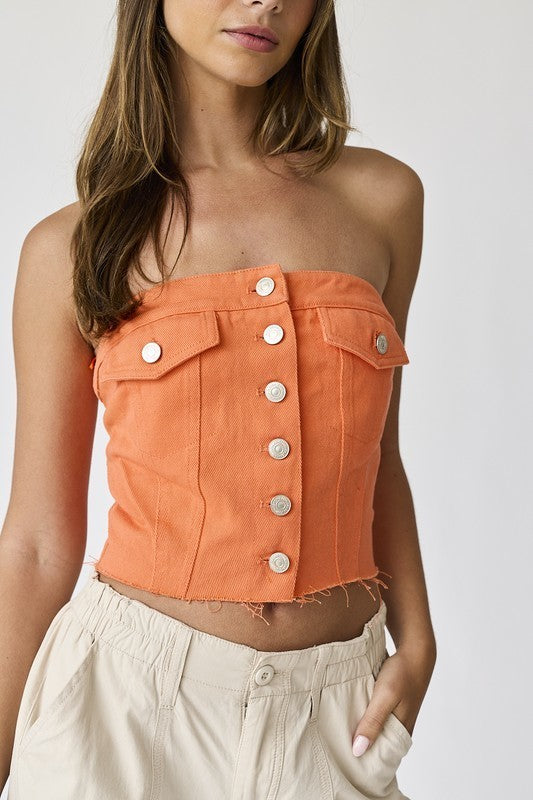 Orange Denim Button Up Corset Top