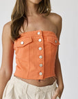Orange Denim Button Up Corset Top