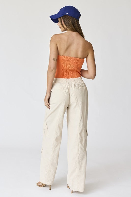 Orange Denim Button Up Corset Top
