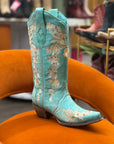 Turquoise Floral Rhinestone Boots