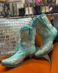 Turquoise Floral Rhinestone Shortie Boots