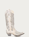 White Glitter Leather Cowboy Boots