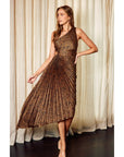 Cheetah Asymmetrical Pleated Maxi Dress