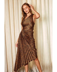Cheetah Asymmetrical Pleated Maxi Dress
