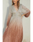 Shimmer Ruched Ombre Maxi Dress