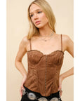 Brown Boot Stitch Lace Corset Top