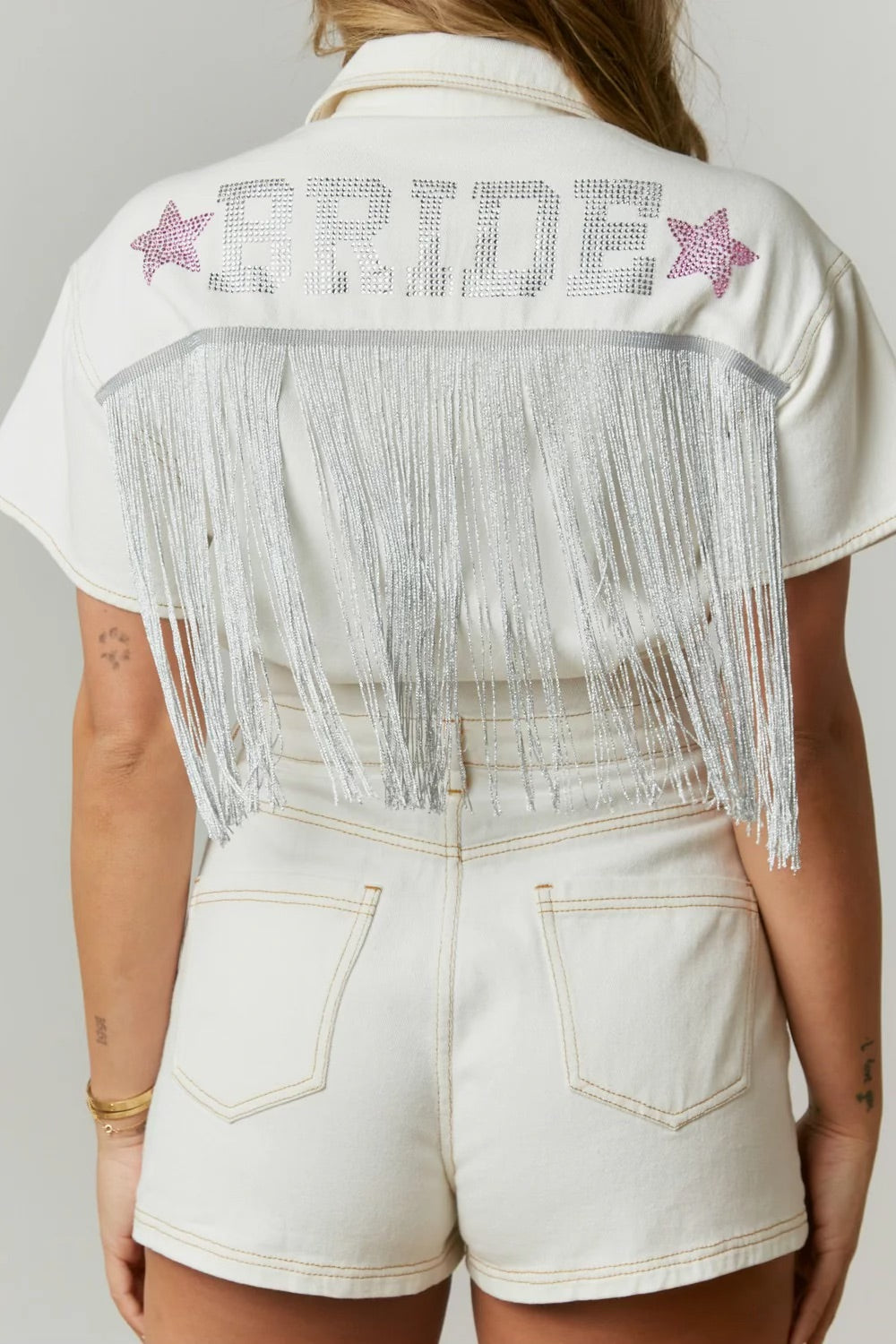 Bride Fringe Denim Romper