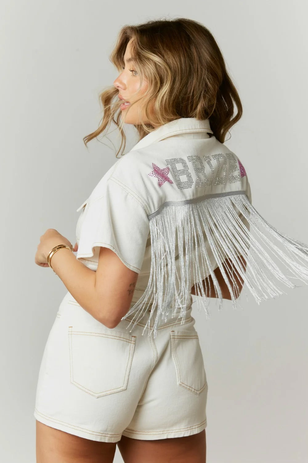 Bride Fringe Denim Romper