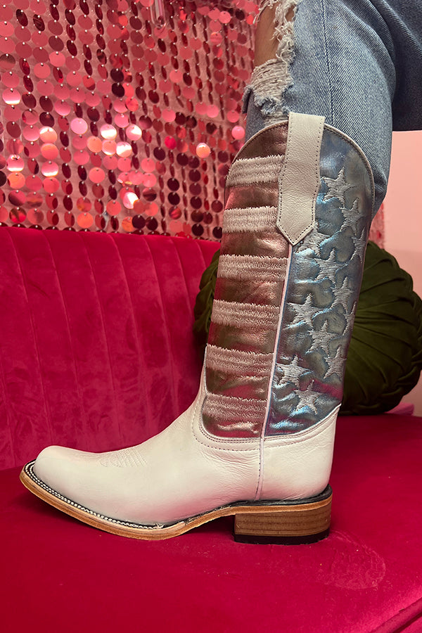 White Star & Stripes Sq. Toe Boots