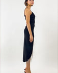 Black Fringe Long Slit Dress