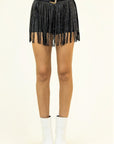 Black Studded Fringe Shorts