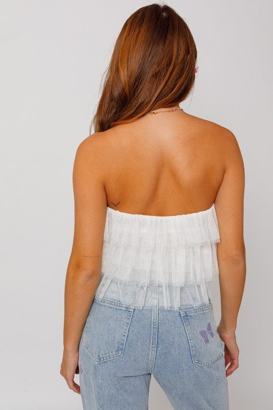 Off Shoulder Layer Mesh Top