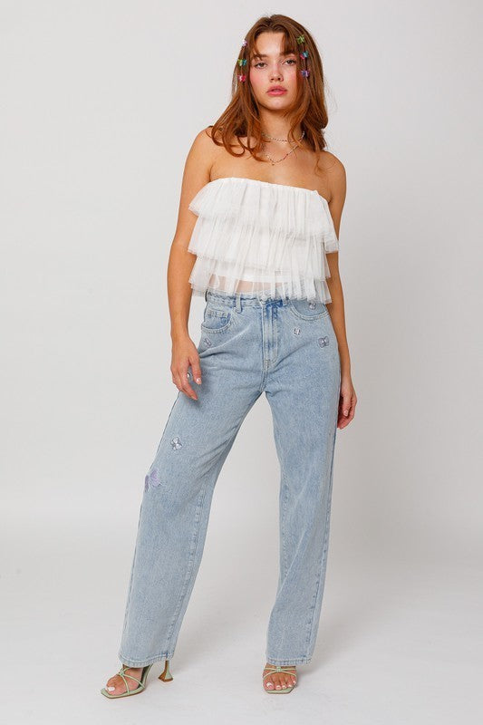 Off Shoulder Layer Mesh Top