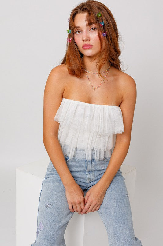 Off Shoulder Layer Mesh Top