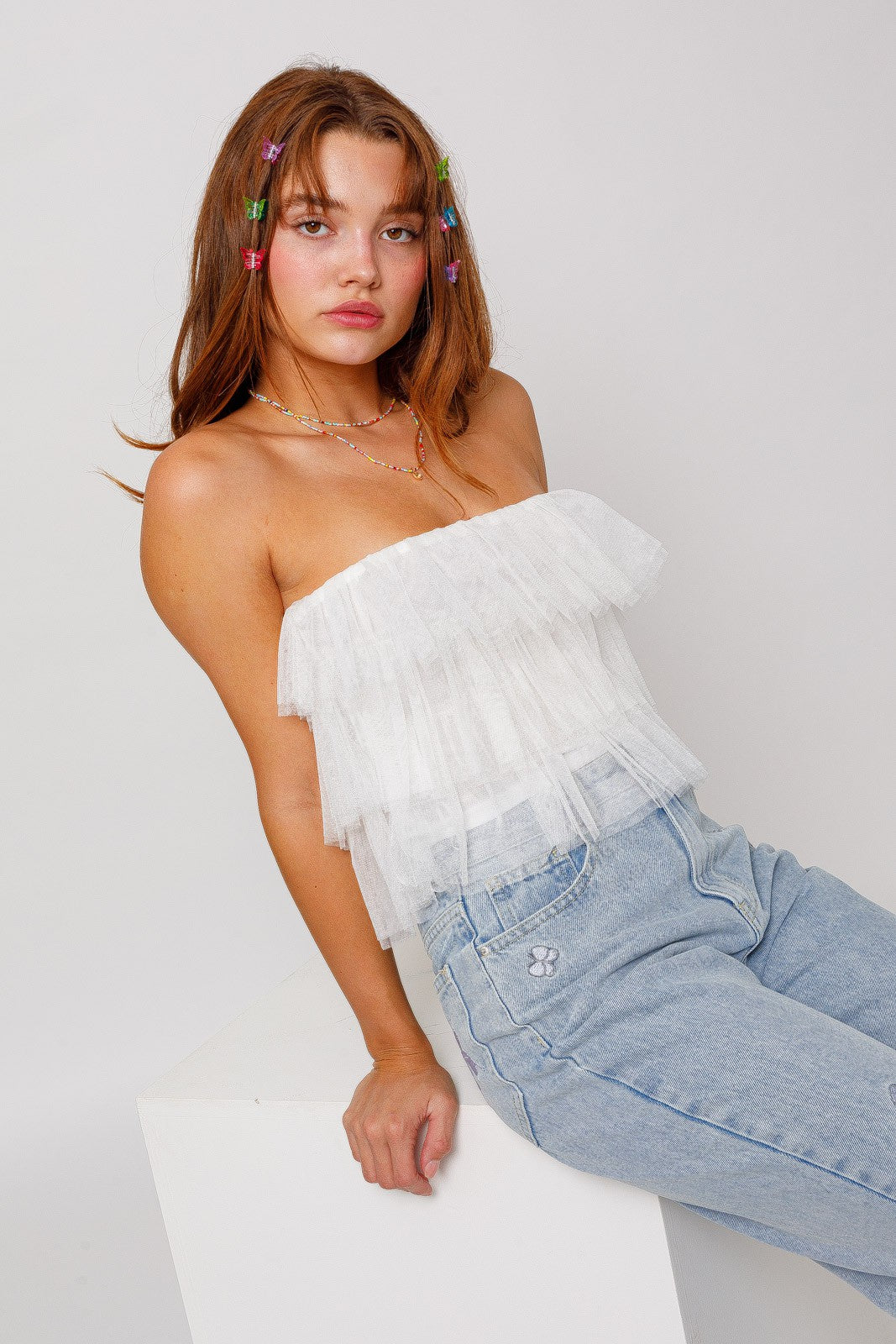 Off Shoulder Layer Mesh Top