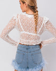 White Long Sleeve Lace Ruffle Top