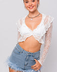 White Long Sleeve Lace Ruffle Top