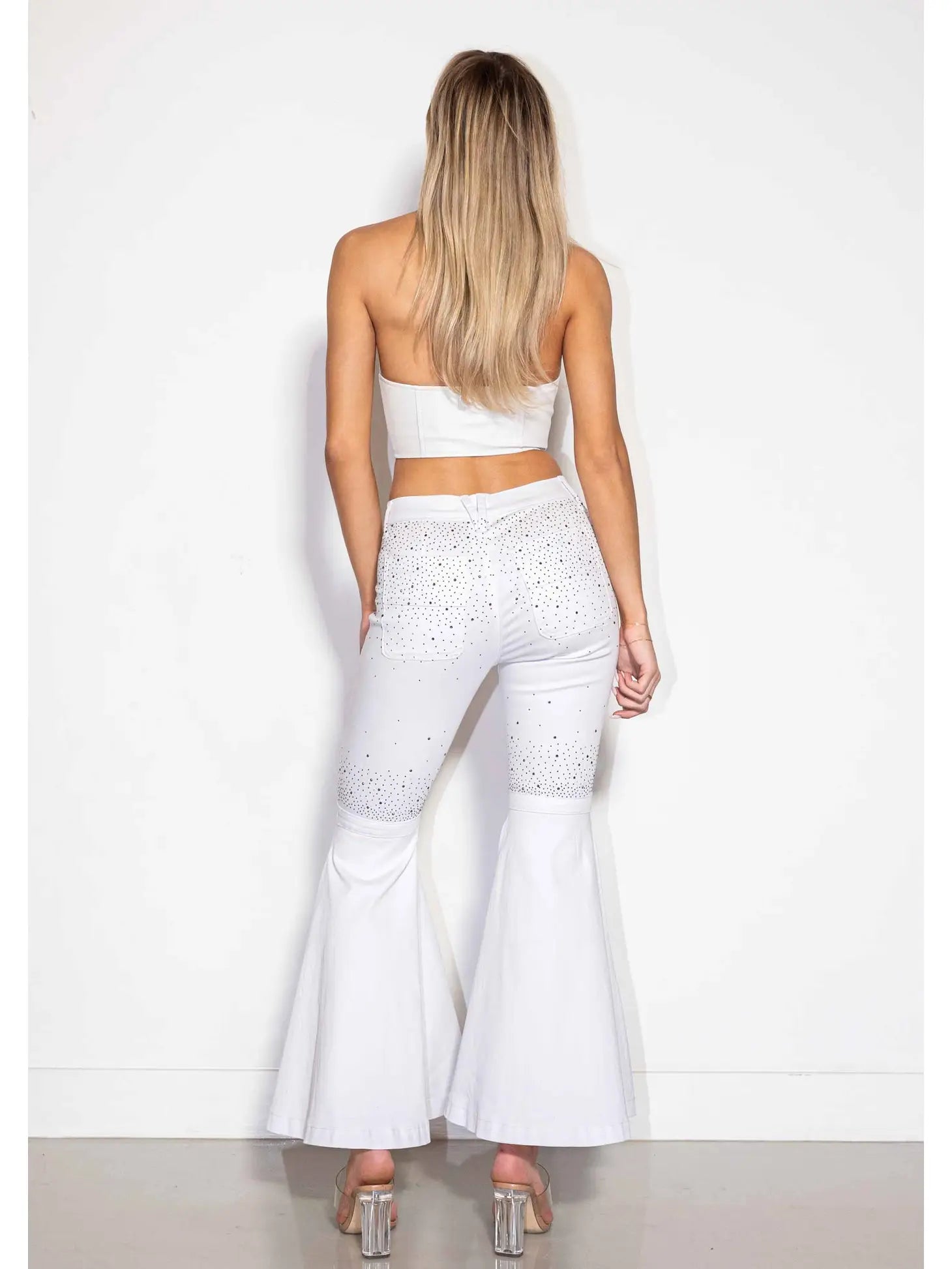 White Studded Flare Jeans