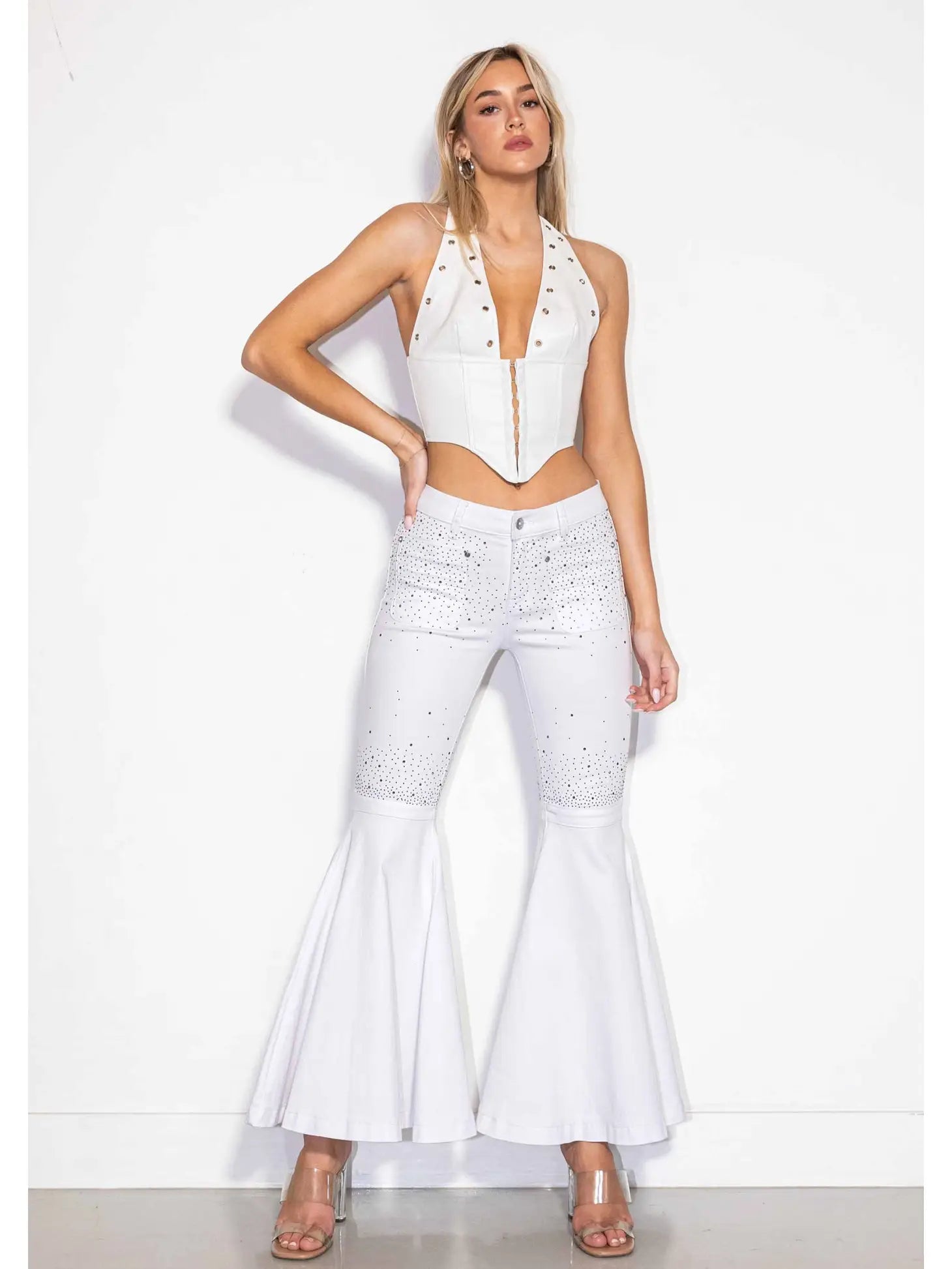 White Studded Flare Jeans