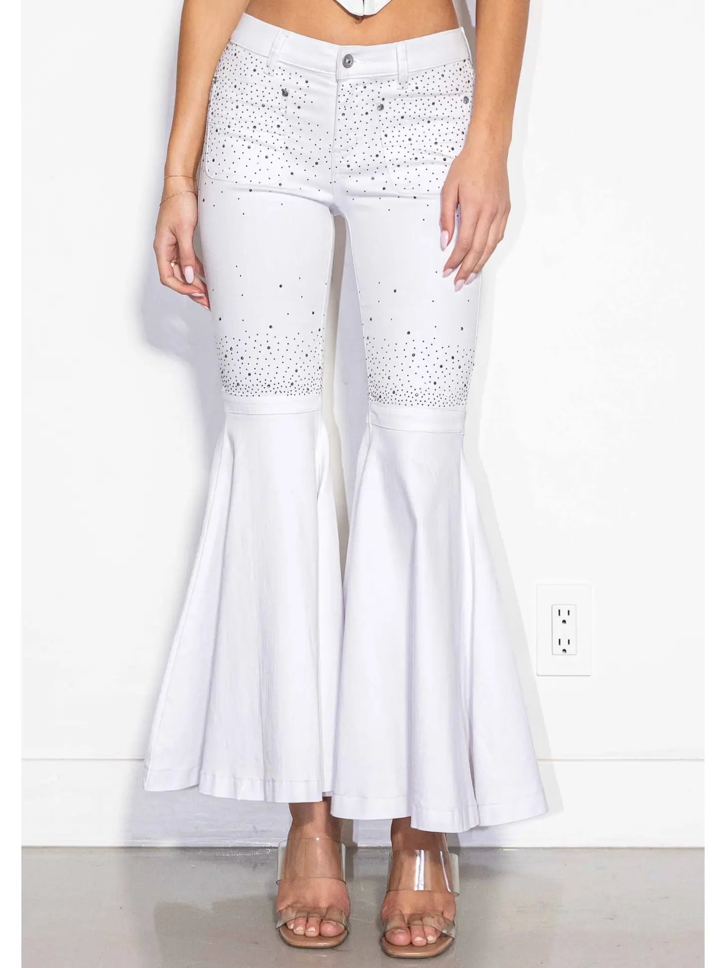 White Studded Flare Jeans