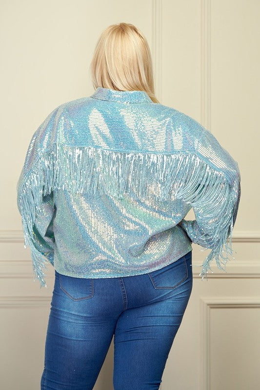 Light Blue Sequin Fringe Blouse