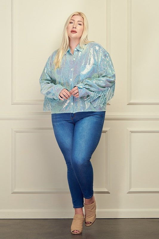 Light Blue Sequin Fringe Blouse