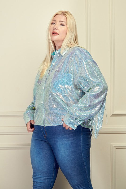 Light Blue Sequin Fringe Blouse
