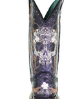 Ladies Black & White Skull Square Toe Boots