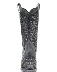 Ladies Grey Glitter Rhinestone Snip Toe Boots