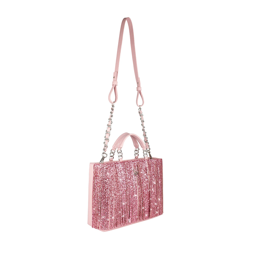 Pink Glitter Fringe Faux Leather Purse