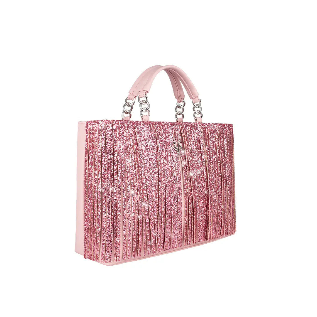 Pink Glitter Fringe Faux Leather Purse