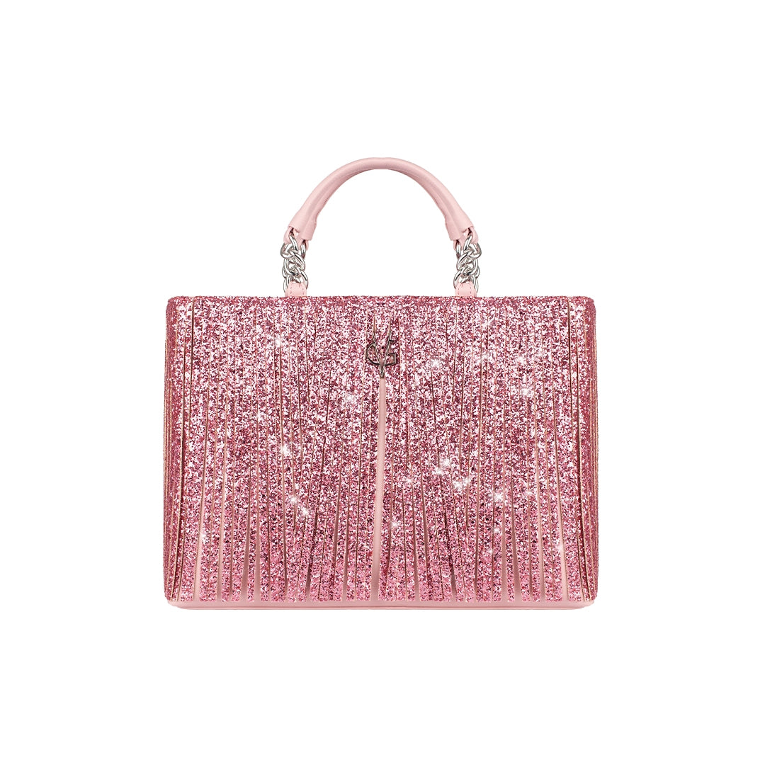 Pink Glitter Fringe Faux Leather Purse