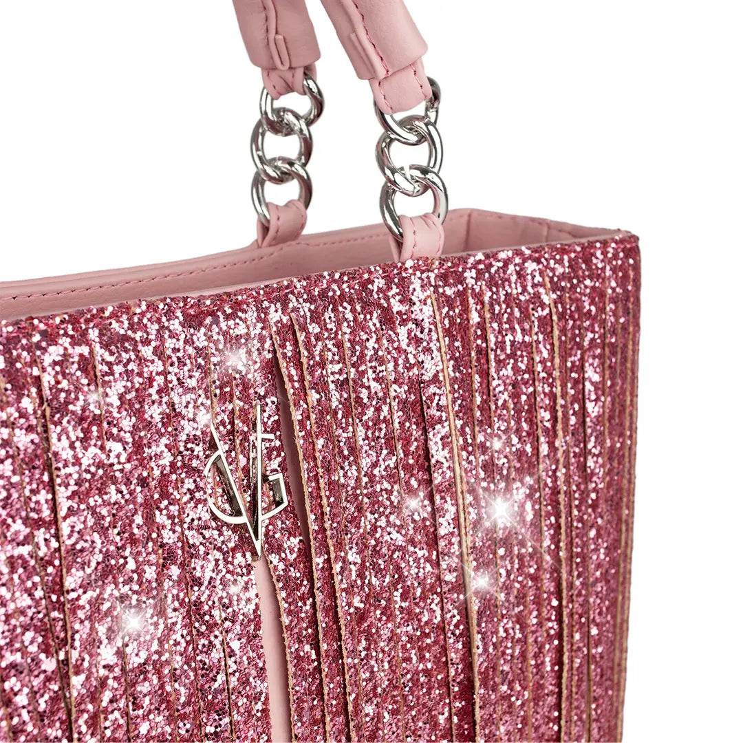 Pink Glitter Fringe Faux Leather Purse