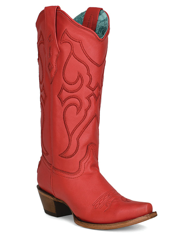 Ladies Bright Red Snip Toe Boots