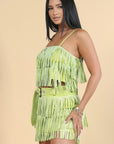 Neon Green Rhinestone Stud Fringe Crop Top