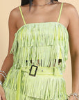 Neon Green Rhinestone Stud Fringe Crop Top