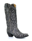 Ladies Grey Glitter Rhinestone Snip Toe Boots