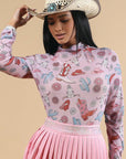 Pink Cactus Boots Sheer Bodysuit