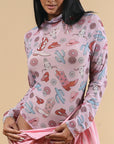 Pink Cactus Boots Sheer Bodysuit