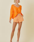 Orange Checker Denim Shorts