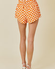 Orange Checker Denim Shorts