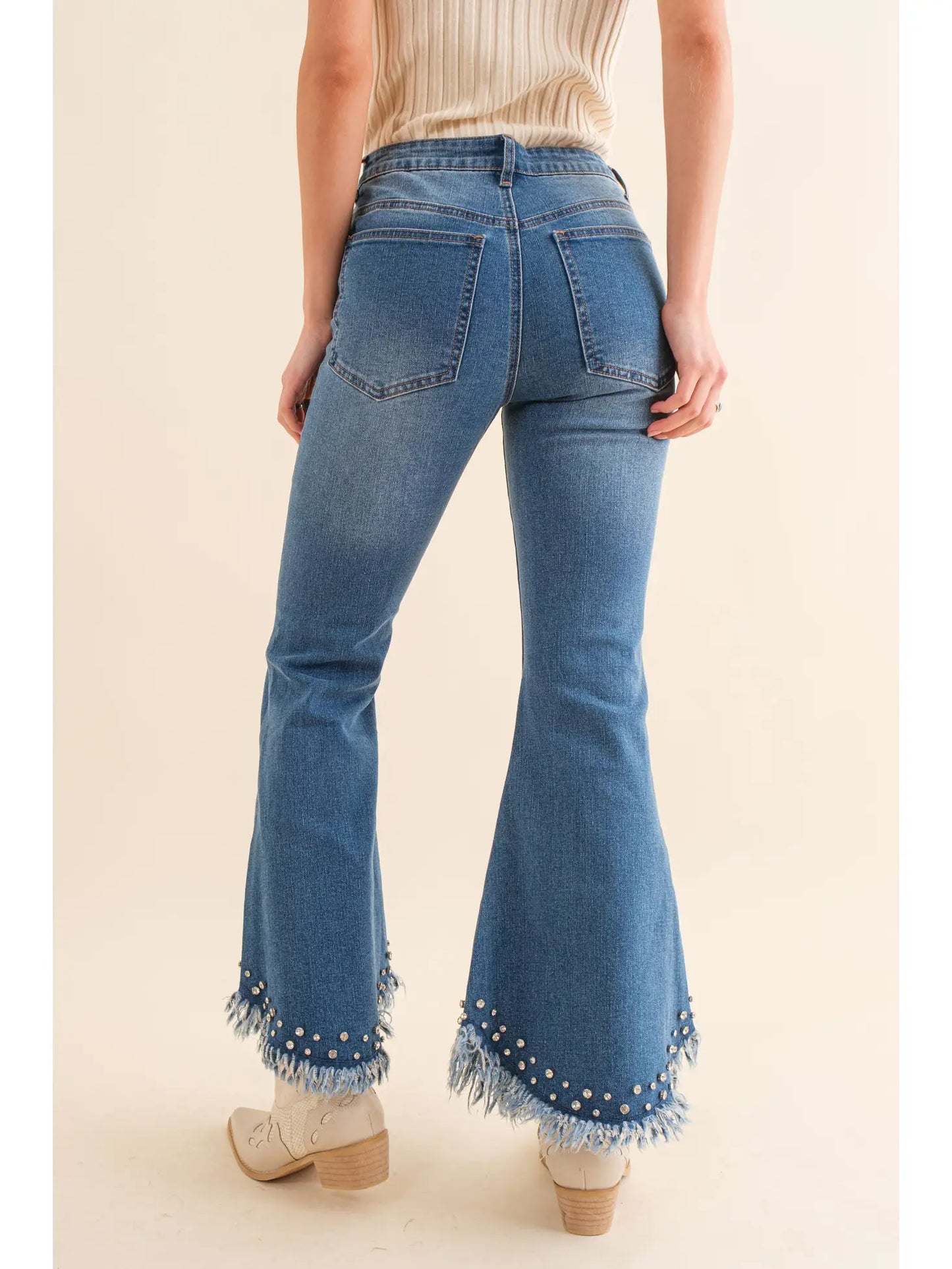 Rhinestone Frayed Flare Jeans