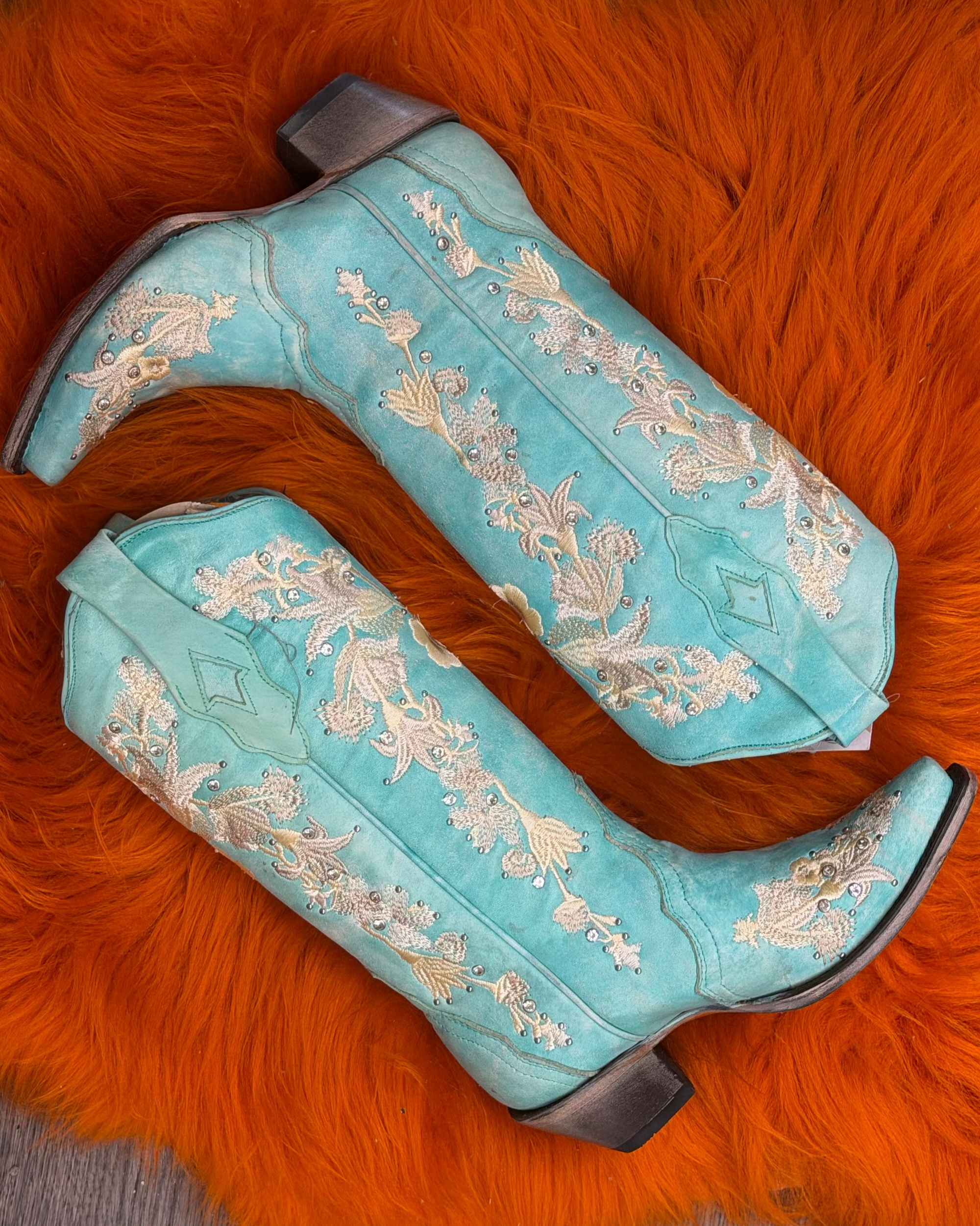 Turquoise Floral Rhinestone Boots