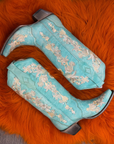 Turquoise Floral Rhinestone Boots