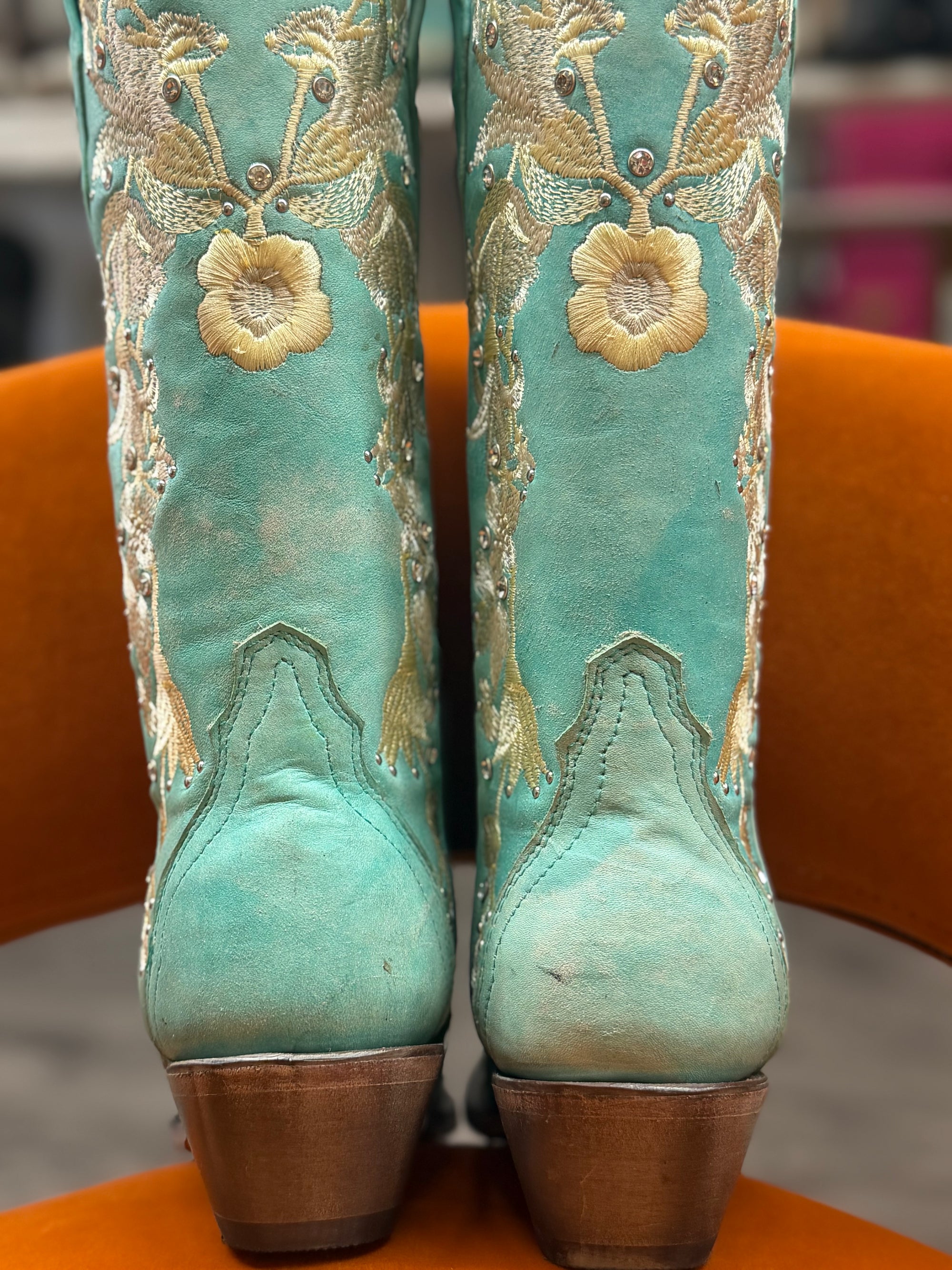 Turquoise Floral Rhinestone Boots
