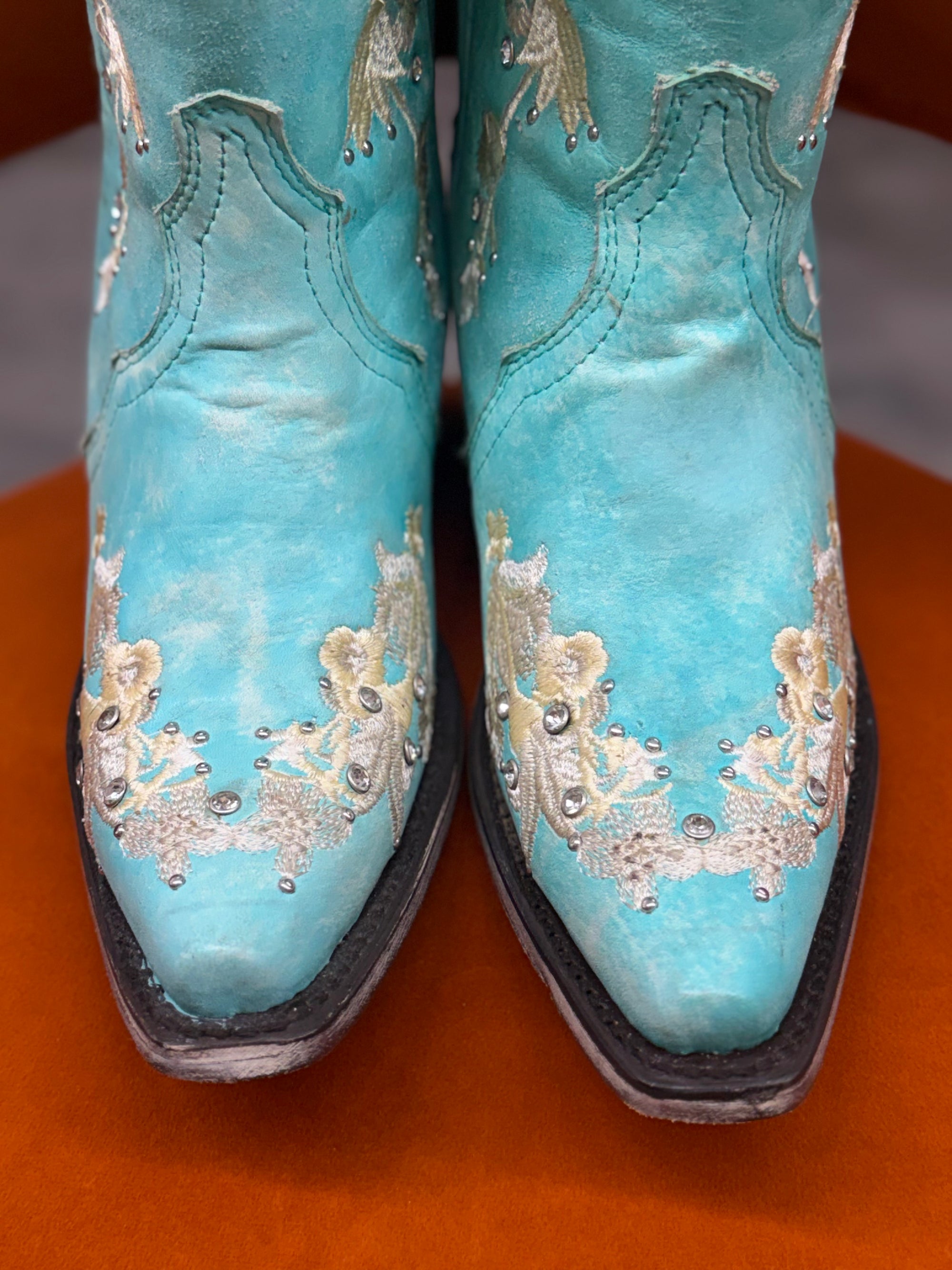 Turquoise Floral Rhinestone Boots