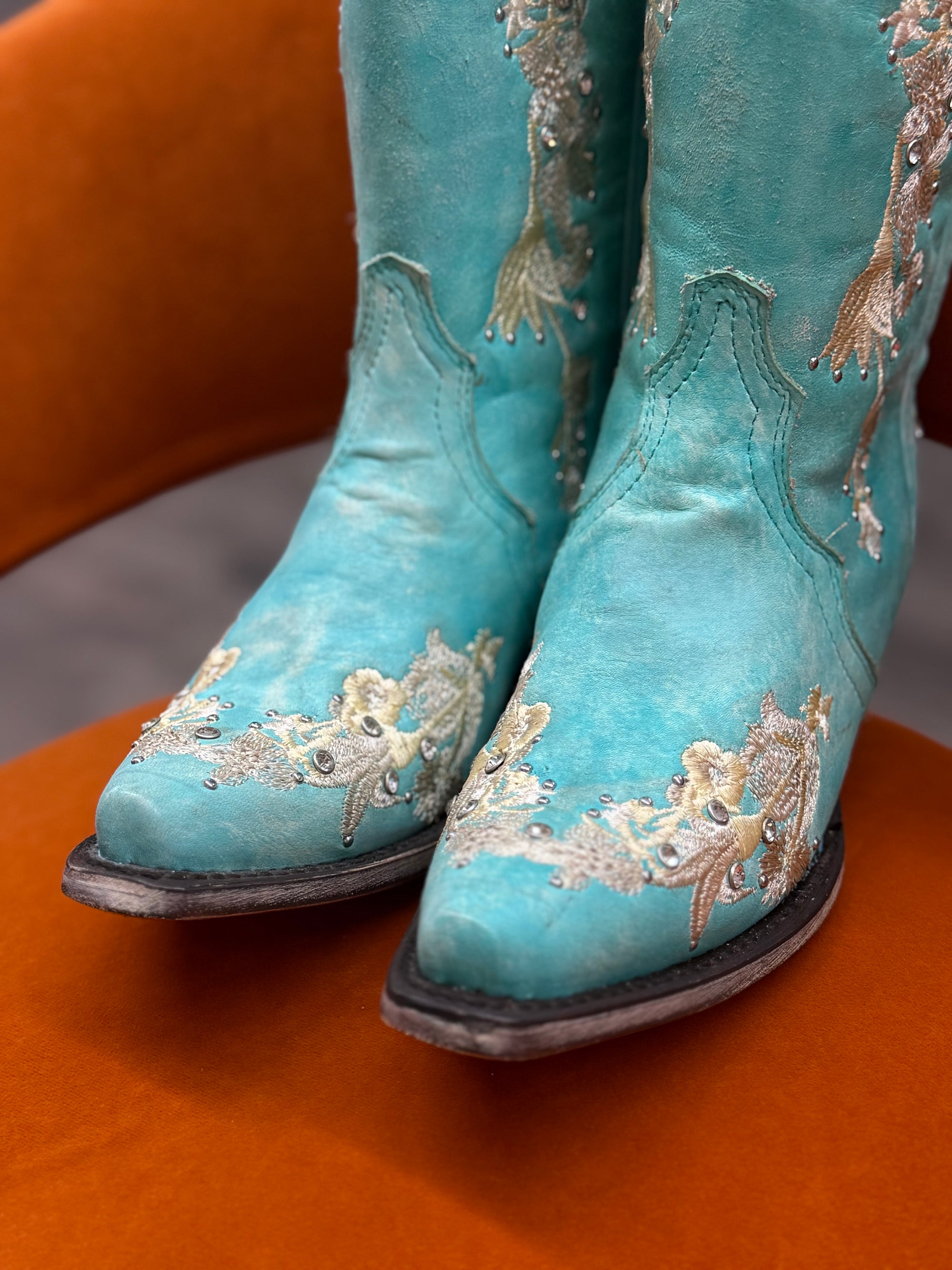Turquoise Floral Rhinestone Boots