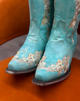 Turquoise Floral Rhinestone Boots