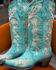 Turquoise Floral Rhinestone Boots